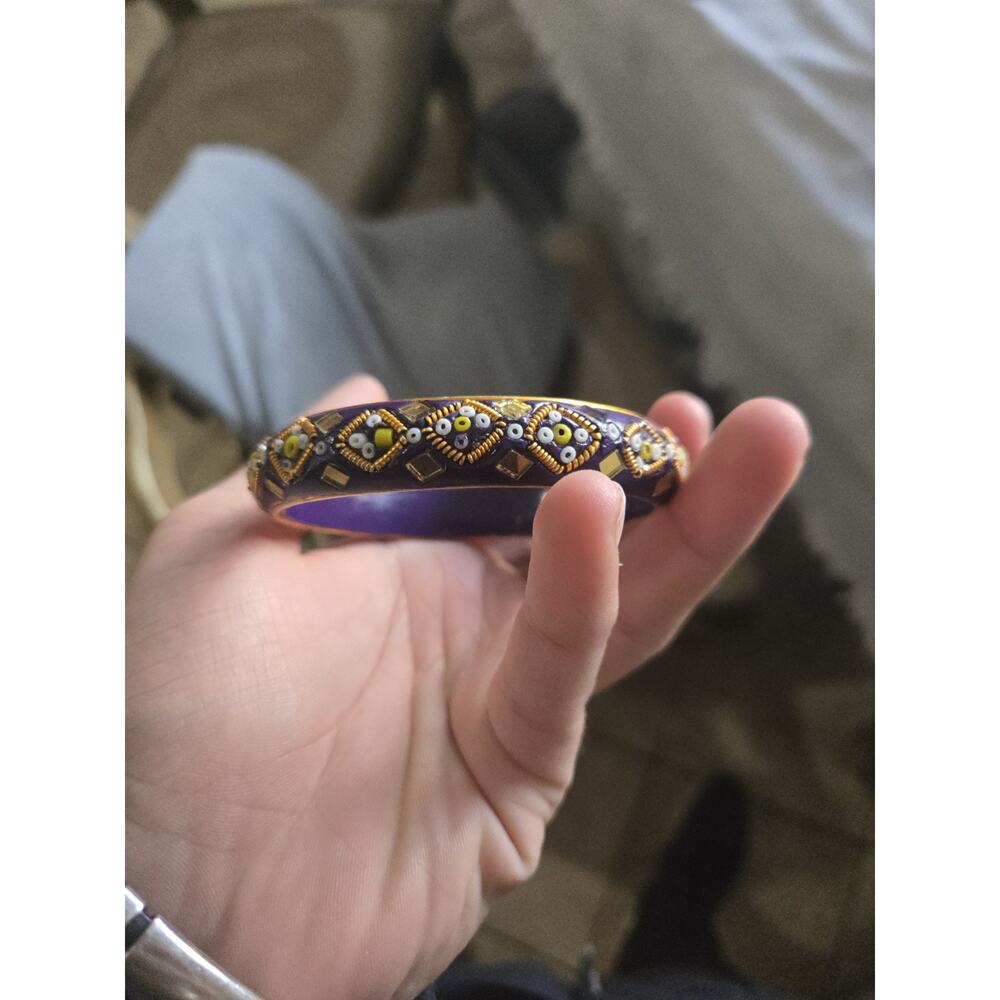 India Bollywood Beaded Blue And Gold Bangle Bracelet Free Shipping